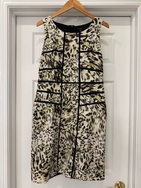 Ann Taylor Sleeveless Animal-Print Shift Dress in Ivory and Olive